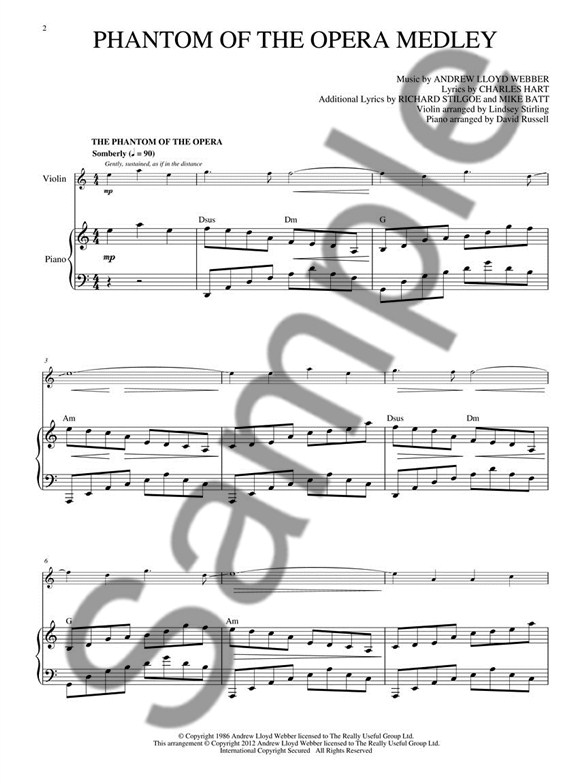 lindsey stirling the phantom of the opera medley for violin piano phantom of the opera violin sheet music