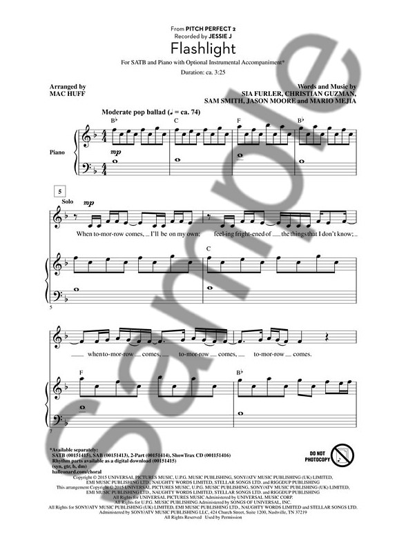 Jessie J Flashlight (Pitch Perfect 2) SATB Piano