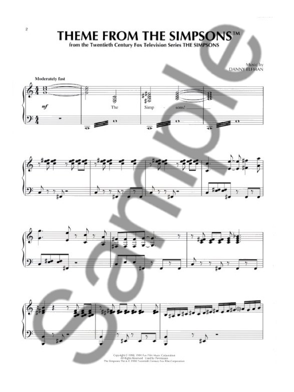 danny elfman theme from the simpsons piano digital sheet music the simpsons piano sheet music