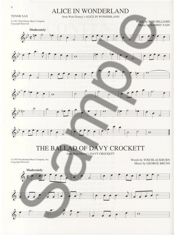 The Big Book Of Disney Songs Tenor Saxophone Tenor Saxophone Sheet