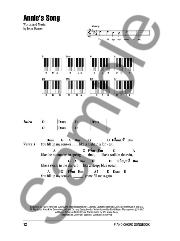 John Denver Piano Chord Songbook Lyrics & Piano Chords Sheet Music