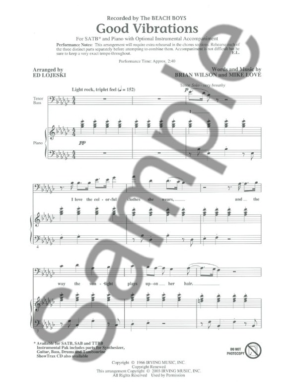 the beach boys good vibrations satb piano accompaniment sheet beach boys piano sheet music