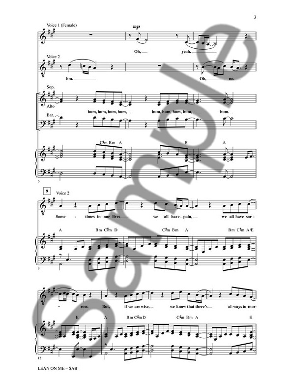 bill withers lean on me glee sab sab sheet music sheet lean on me sheet music