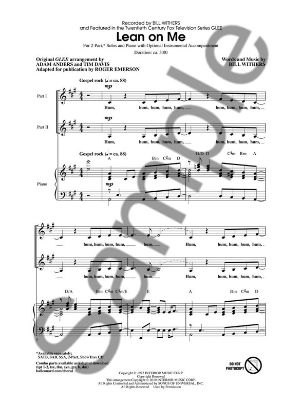 bill withers lean on me 2 part 2 part choir sheet music sheet lean on me sheet music