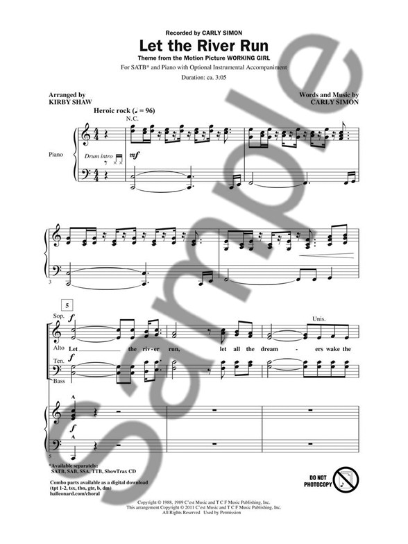 carly simon let the river run satb choral sheet music sheet let the river run sheet music