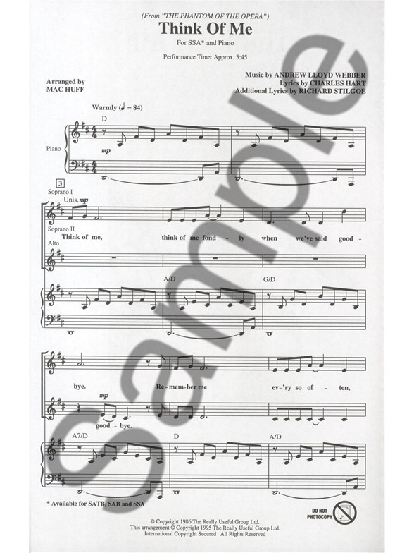 think of me phantom of the opera broadway sheet music think of me phantom of the opera broadway sheet music
