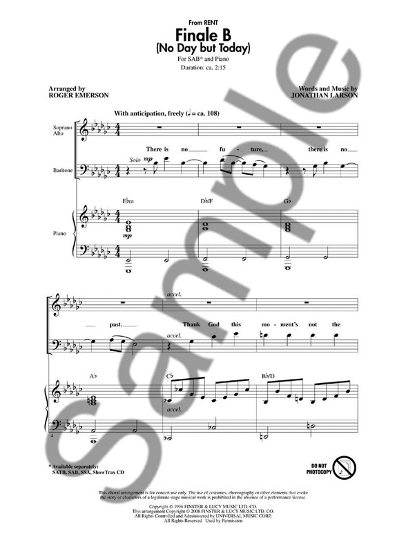 jonathan larson finale b no day but today sab sab sheet music rent finale b sheet music