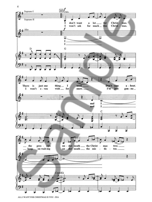 mariah carey all i want for christmas is you ssa piano all i want is you sheet music