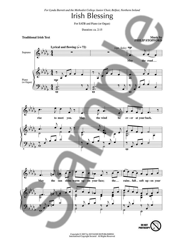 philip stopford irish blessing piano accompaniment sheet music an irish blessing sheet music