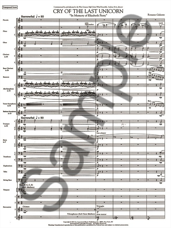 rossano galante cry of the last unicorn big band concert band the last unicorn piano sheet music