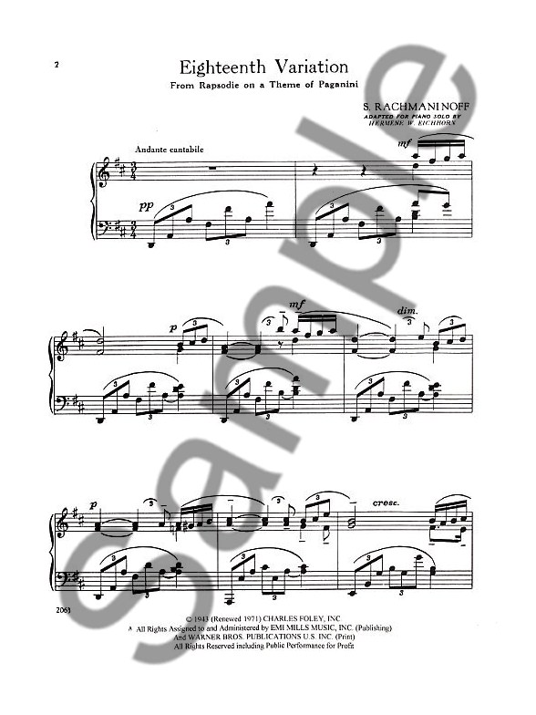 sergei rachmaninov rhapsody on a theme of paganini eighteenth rachmaninoff rhapsody on a theme of paganini sheet music