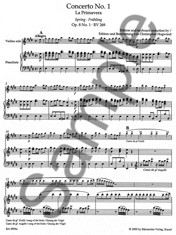 antonio vivaldi the four seasons op 8 violin and piano piano four seasons vivaldi sheet music