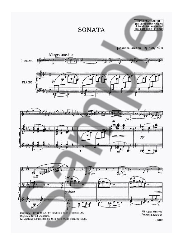 Johannes Brahms Sonata For And Piano No.2 In E Flat Op.120 No