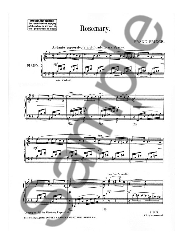 frank bridge rosemary piano sheet music sheet music songbooks rosemary s theme sheet music