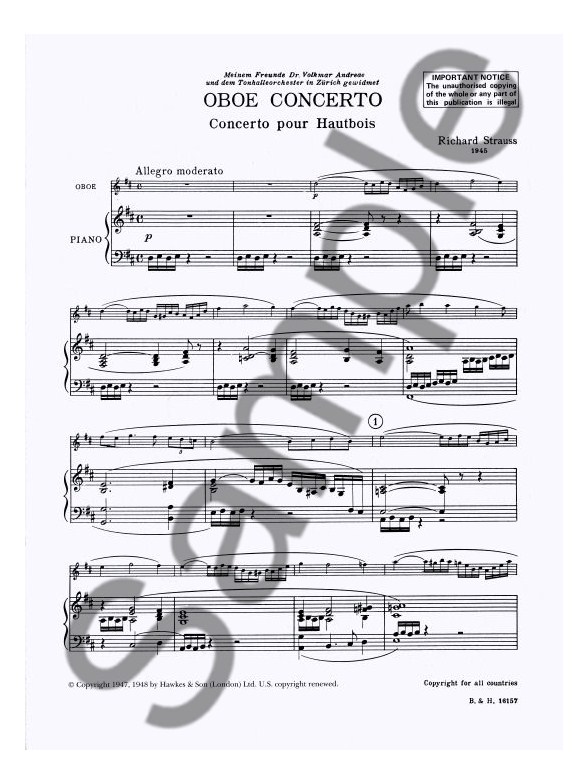 Richard Strauss Oboe Concerto Piano Sheet Music