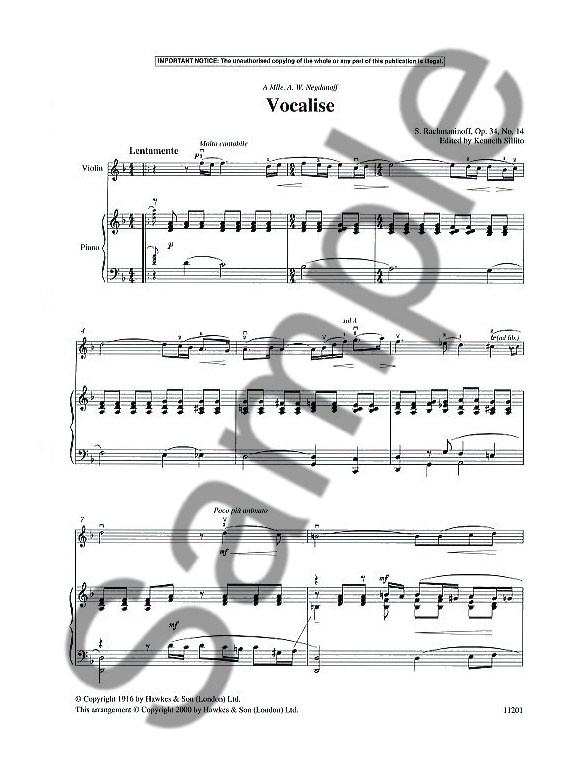 sergei rachmaninov vocalise op 34 no 14 violin piano vocalise sheet music