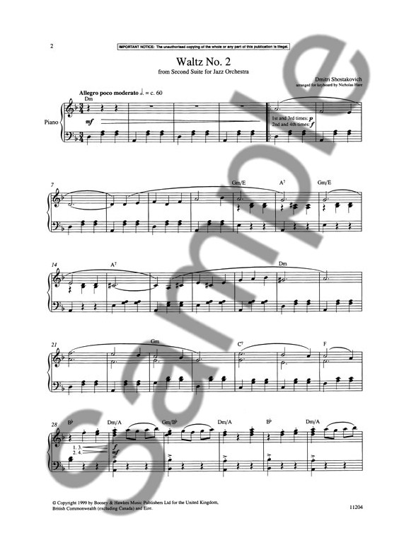 Dmitri Shostakovich Waltz No.2 (Eyes Wide Shut) Keyboard Sheet Music