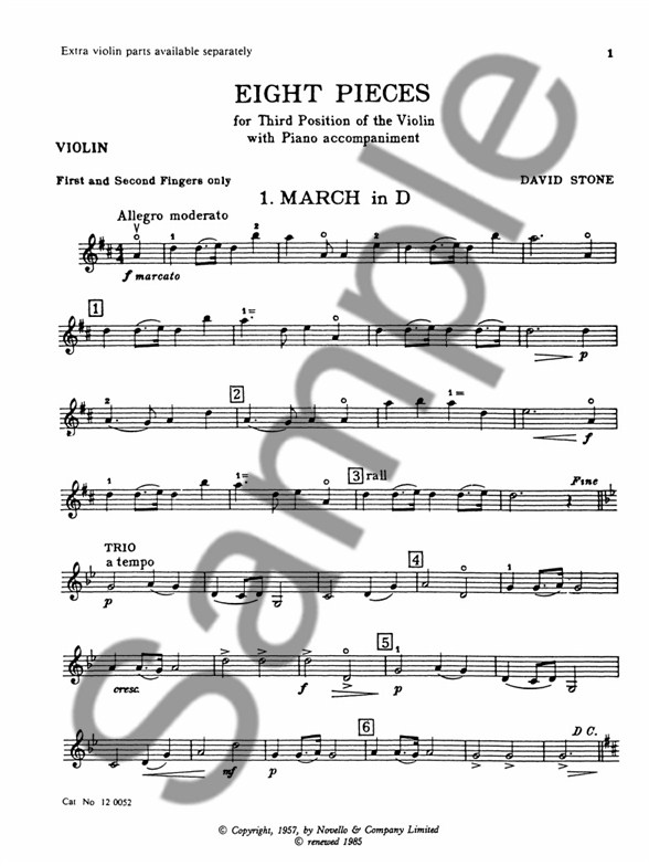 stone eight pieces in 3rd position violin part violin sheet pieces sheet music