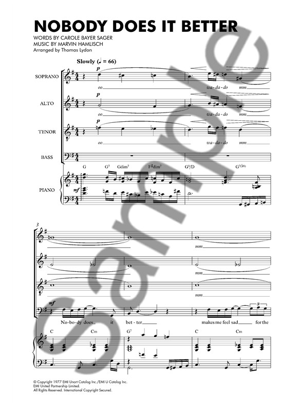 carly simon nobody does it better the spy who loved me ttbb nobody does it better sheet music