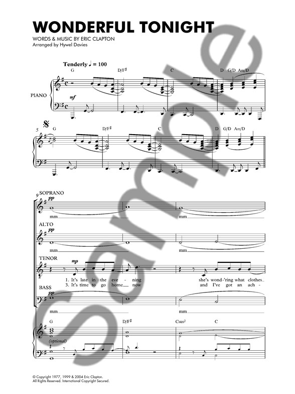 wonderful tonight sheet music