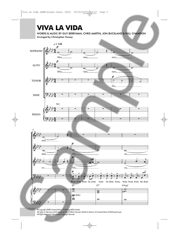coldplay viva la vida satb piano piano accompaniment sheet viva la vida sheet music violin