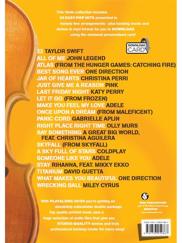 Playalong 20/20 Violin 20 Easy Pop Hits (Book/Audio Download) Violin Sheet Music Sheet