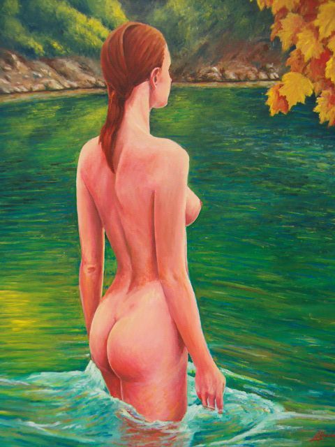 El baño. Óleo de Alfredo Albajara.