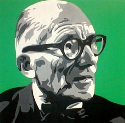 Charles Édouard Jeanneret (1887 - 1965) conocido como Le Corbusier. Arquitecto suizo. Acrílico en lona 60 x 60 centímetros. por Morten Lonvig.