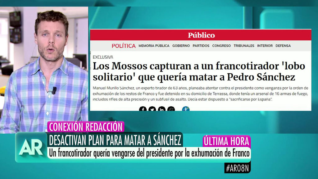 El francotirador que quería matar a Pedro Sánchez, en WhatsApp: "Estoy dispuesto a sacrificarme por España". Imagen de Telecinco que sigue la noticia minuto a minuto
