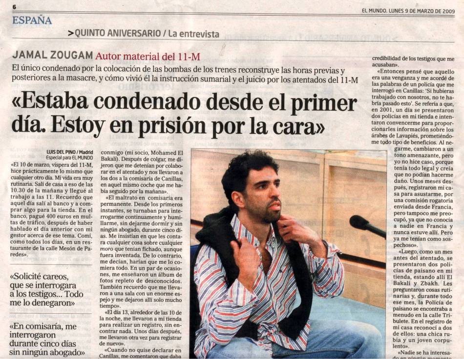 Jamal Zougan en El Mundo : "estoy en prisión por la cara"
