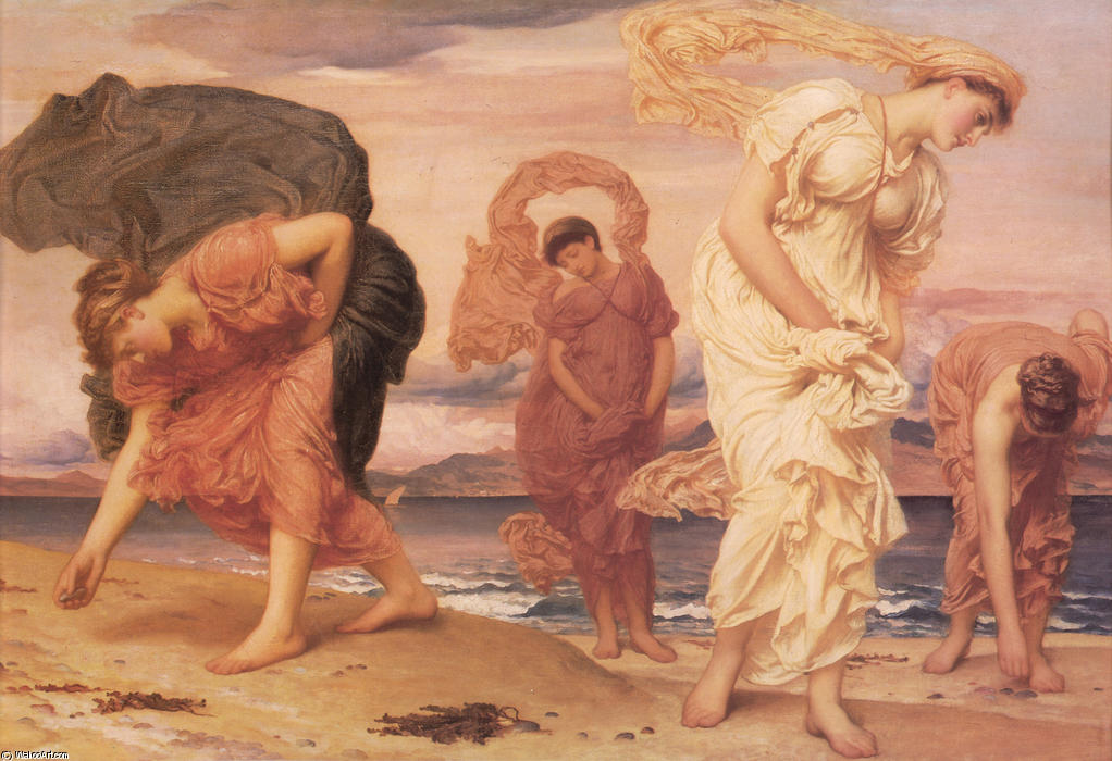 Chicas griegas recogiendo guijarros por el mar
