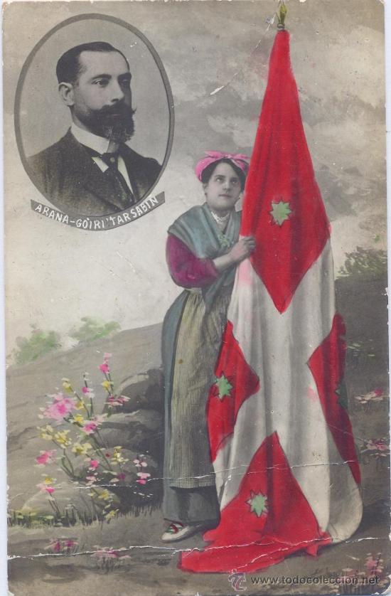Posta fotográfica de Sabino Arana fundador del PNV. Ojo a la ikurriña