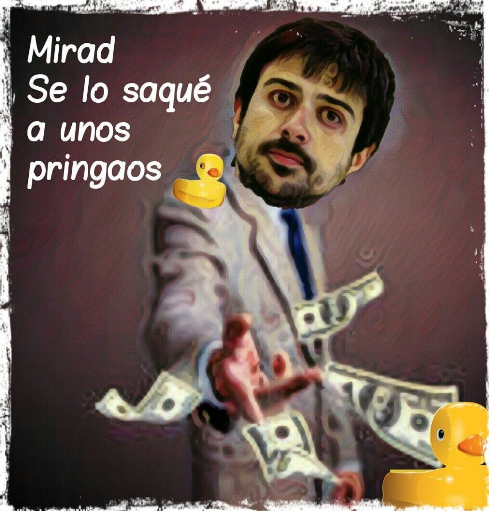 Celebrando el pelotazo con sus compis de la Complu. Ilustración de LInda galmor