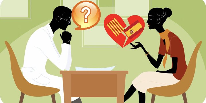el medico y la paciente con el corazón roto mientras el psiquiatra no entiende nada. Ilustración de ZooroPinUp