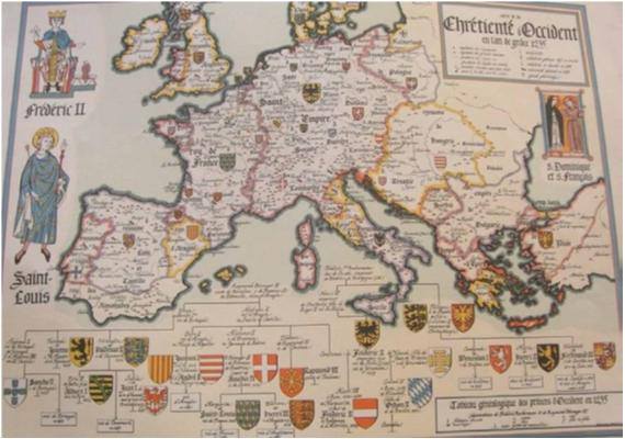 En este mapa reproducción de la situación política europea de 1235,