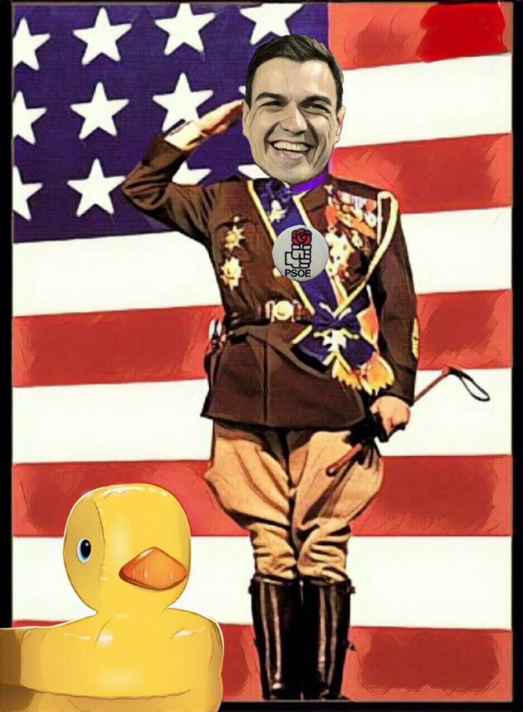 Recuerdo cuando Pdr Snchz emuló a Patton al principio de la Campaña Electoral posando delante de un banderón de España