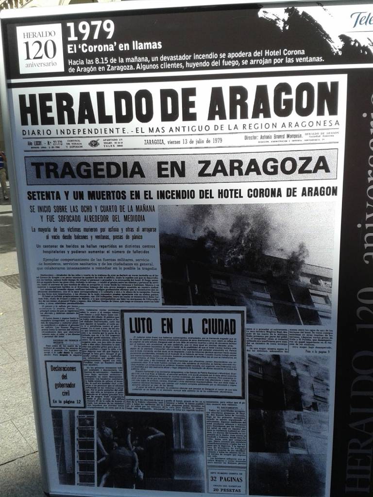 homenaje a las víctimas del hotel Corona de Aragón. Portada del Heraldo de Aragón