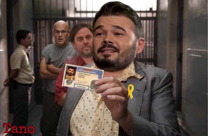 Momento en que Gabriel Rufián de ERC da un mitin en la carcel de Lladoners con la aprobación de la junta electoral central. Por Tano