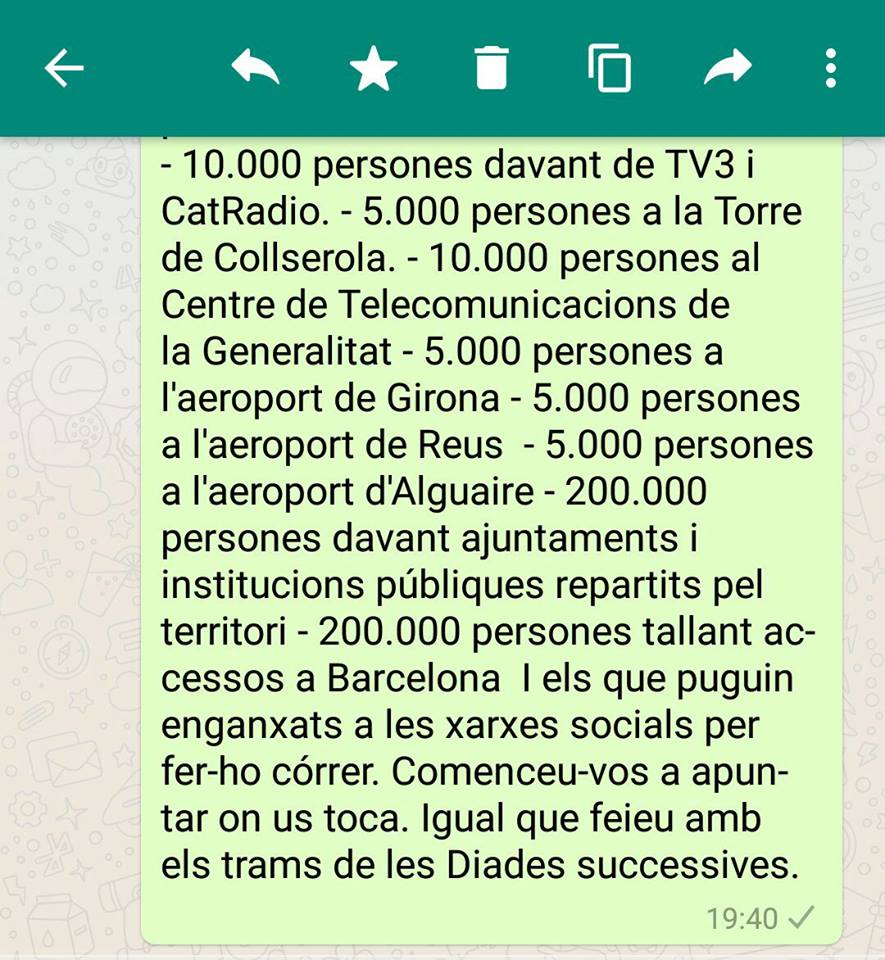 Mensaje de la movilización callejera en Cataluña
