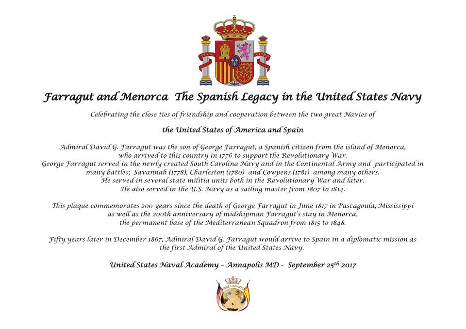 Texto final de la placa conmemorativa ubicada en Annapolis.
