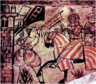 Escena de la toma de Valencia por Jaime I. Pintura mural, Alcañiz.