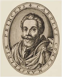 El conde Maestre de Campo Carlos de Mansfeld según un grabado de Abraham Hogenberg.