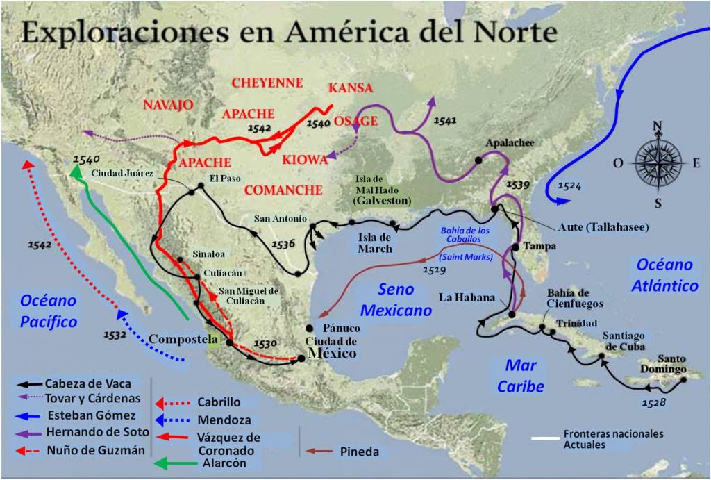 Elaboración propia ©José Antonio Crespo-Francés. Las primeras exploraciones en América del Norte.