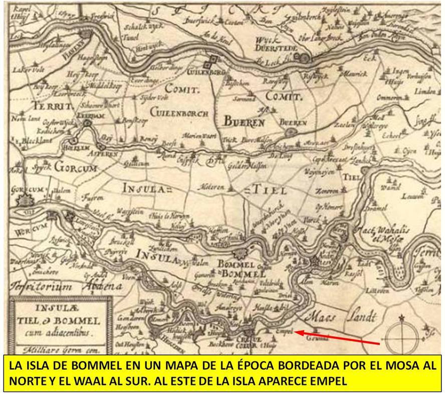 La isla de Bommel en un mapa de la época
