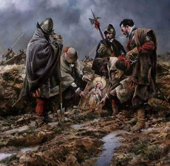 Momento del encuentro de la tabla de la Inmaculada