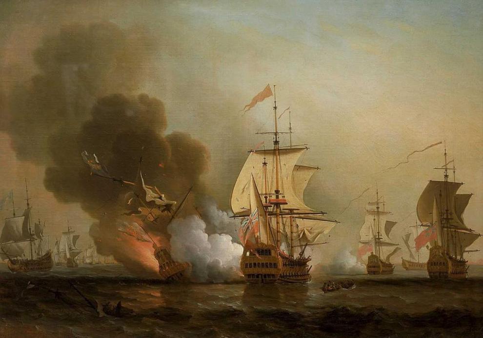 Explosión del galeón San José. Ilustración de Samuel Scott