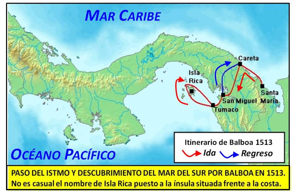 Paso del itsmo por Balboa. Mapa elaboración propia ©José Antonio Crespo-Francés