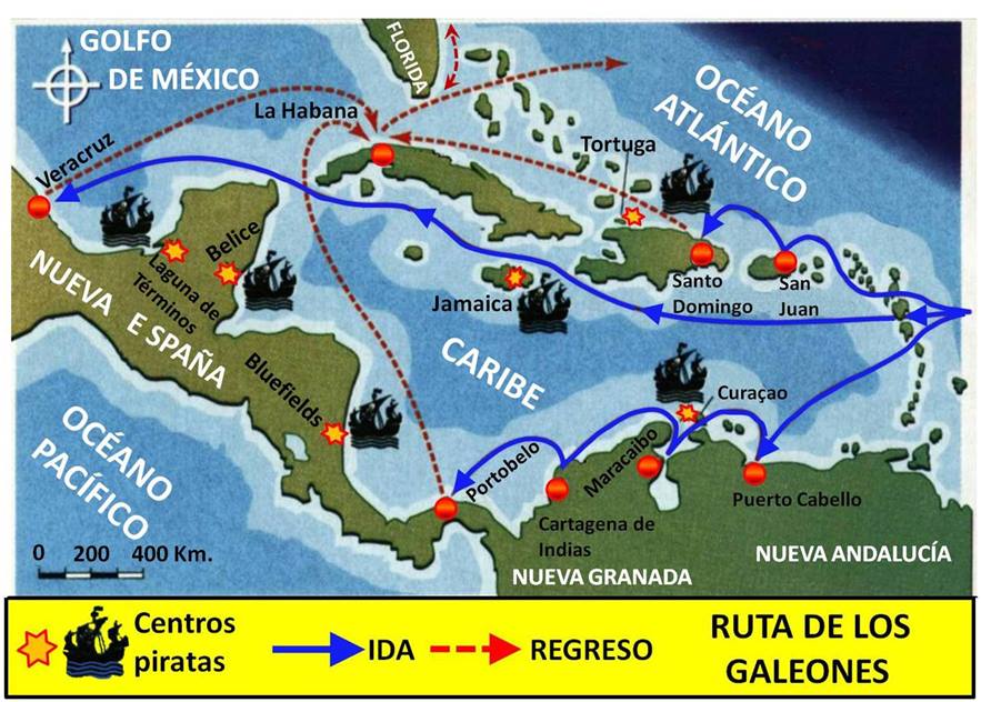 Ruta de los galeones. Mapa elaboración propia ©José Antonio Crespo-Francés