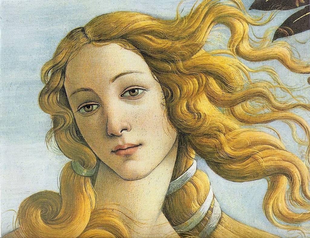Detalle de Venus encima de una concha y surgiendo del agua
