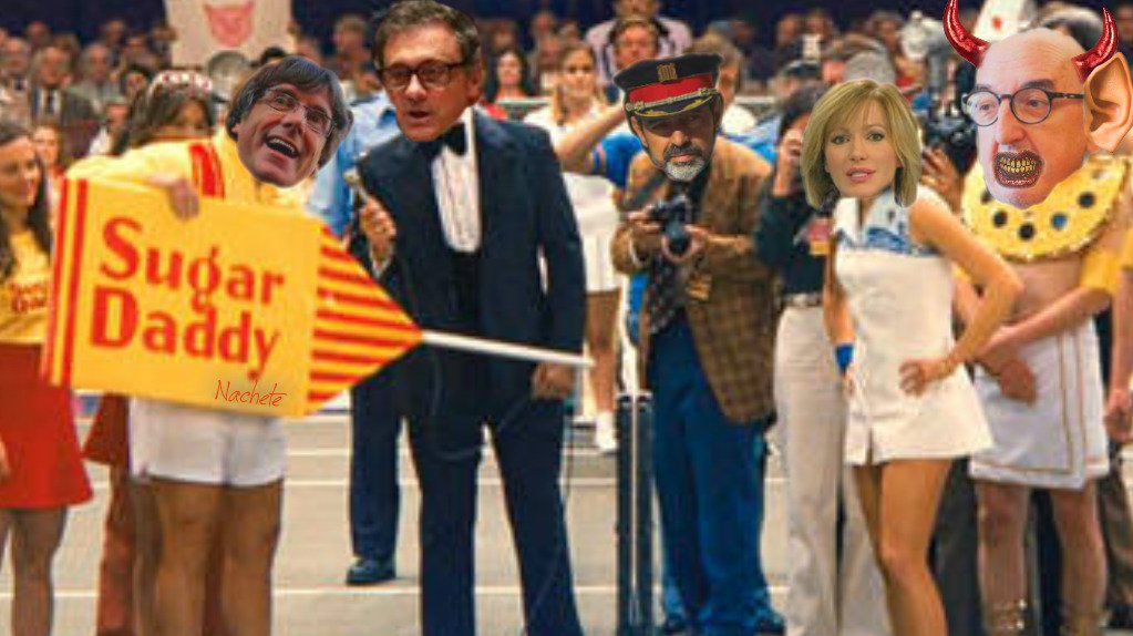 Salida de Puigdemont, el Máster con piernas y preso del falso derecho a decidir. Ilustración de Nachete